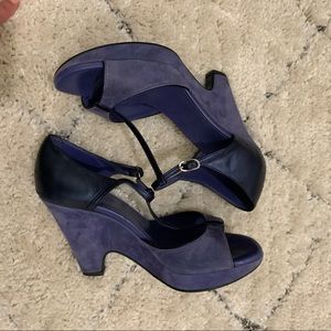 TOD’S blue wedge heels mules leather suede US 8/38